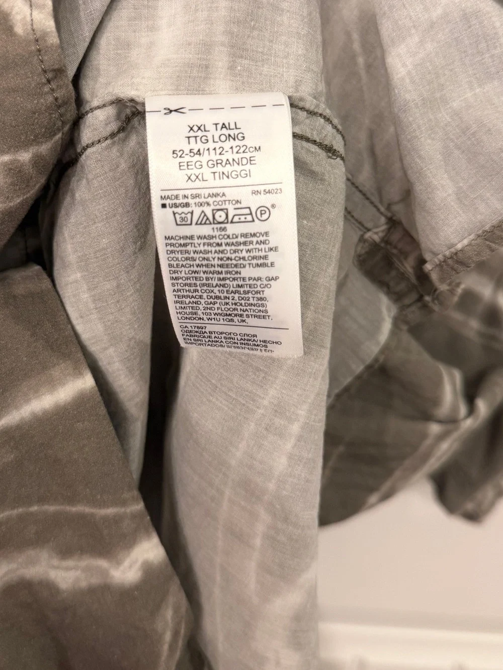 Banana Republic XXL Tall Organic Cotton Army GreenMarble Print Camp Collar Shirt